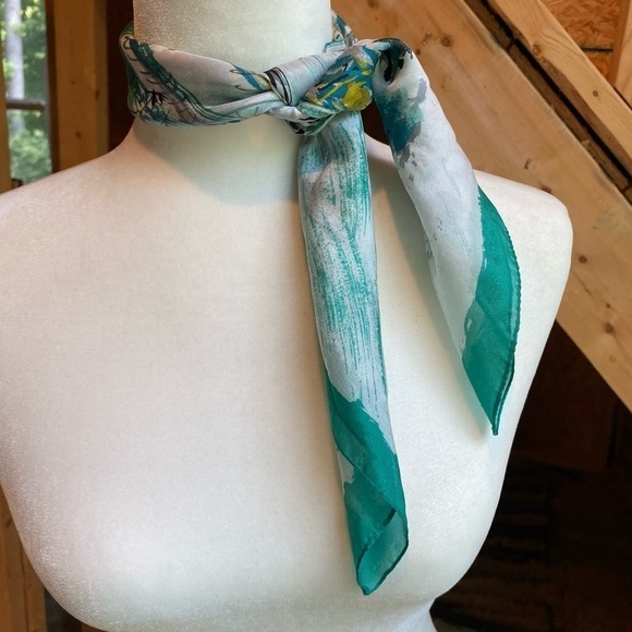 Vintage Accessories - Vintage 26” x 26” Green Vintage Abstract Art City People Scenic View scarf